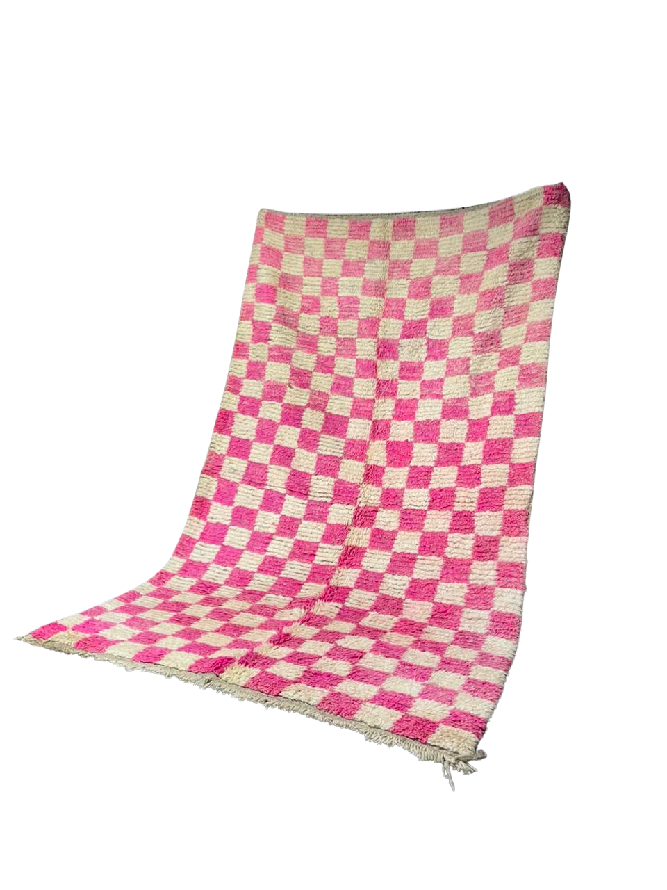 Tapis Marocain en Laine Fait Main | Grand Damier Rose Fuchsia & Blanc | Style Pop