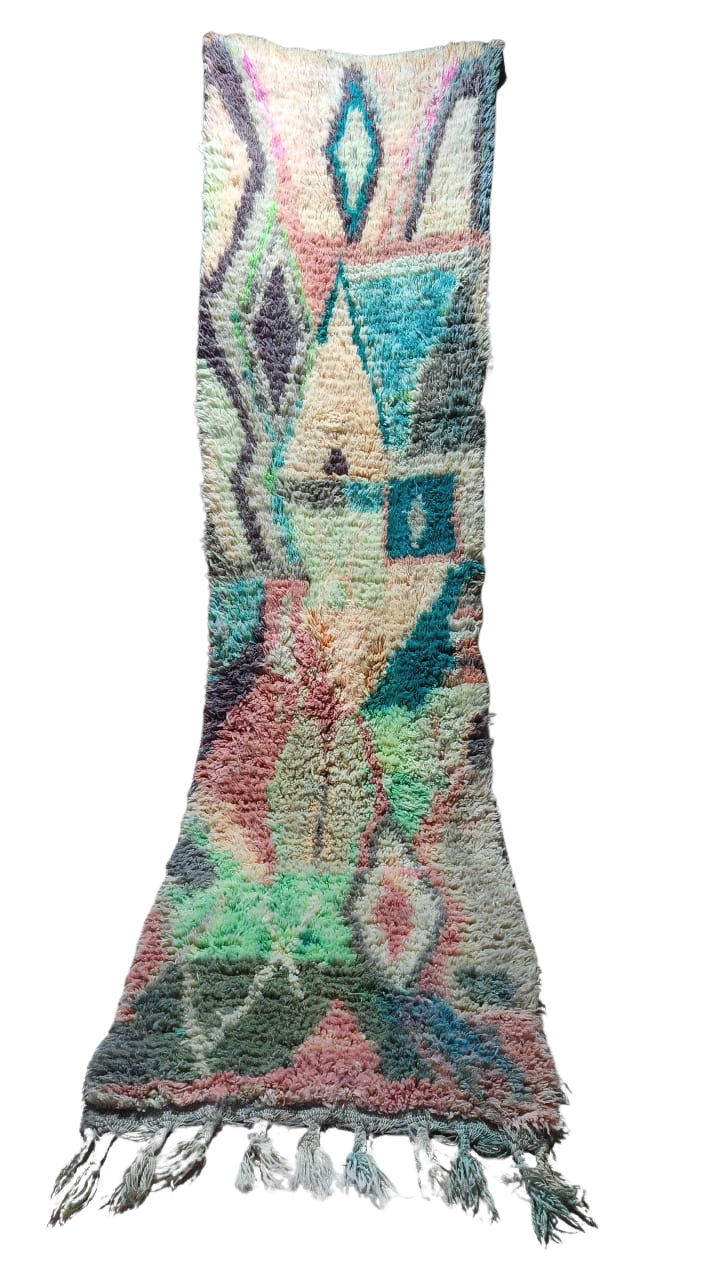 Vintage Moroccan Runner Rug - Multi-Color Diamond Pattern - Hallway/Kitchen Carpet