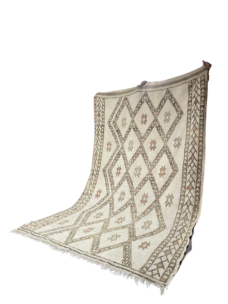 Tapis Azilal Marocain Fait Main | Motifs Diamants Vifs Rose Fuchsia et Bleu | Laine