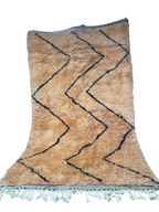 Tapis en Laine Fait Main Style Beni Ourain Marocain | Motif Zigzag Orange & Noir