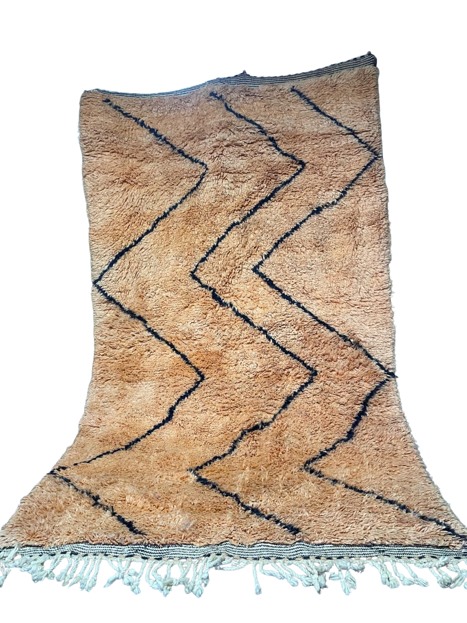 Tapis en Laine Fait Main Style Beni Ourain Marocain | Motif Zigzag Orange & Noir