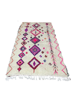 Tapis Azilal Marocain Fait Main en Laine | Motifs Diamants Vifs Rose Fuchsia et Bleu