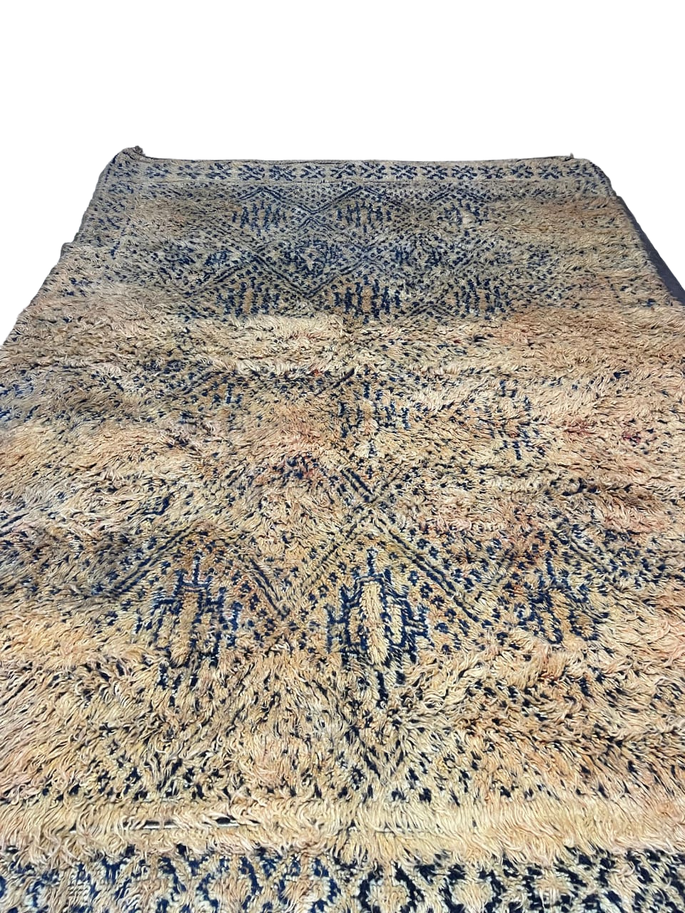 Tapis Marocain Fait Main en Laine | Motif Tribal Indigo Détaillé | Tissage Kilim & Poil Ras|vintage