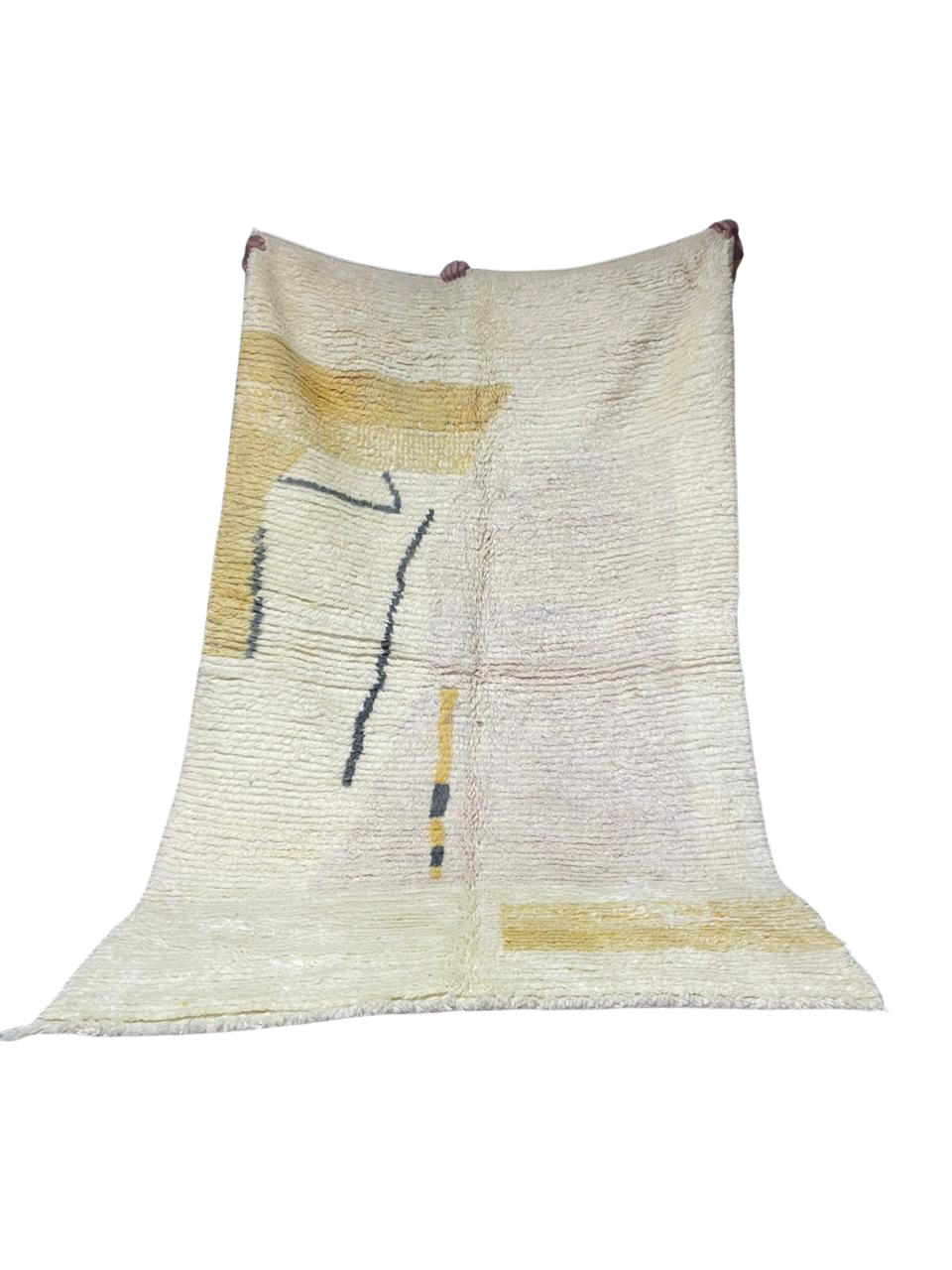 Tapis Marocain en Laine Fait Main | Design Abstrait Jaune Ocre & Gris | Style Moderne