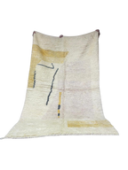 Tapis Marocain en Laine Fait Main | Design Abstrait Jaune Ocre & Gris | Style Moderne