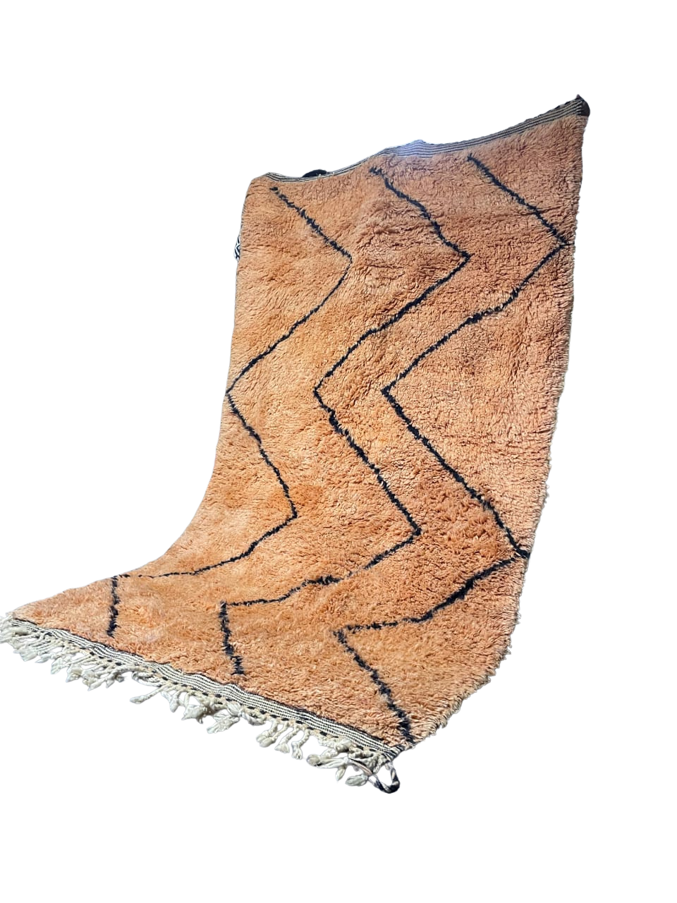 Tapis en Laine Fait Main Style Beni Ourain Marocain | Motif Zigzag Orange & Noir