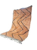 Tapis en Laine Fait Main Style Beni Ourain Marocain | Motif Zigzag Orange & Noir