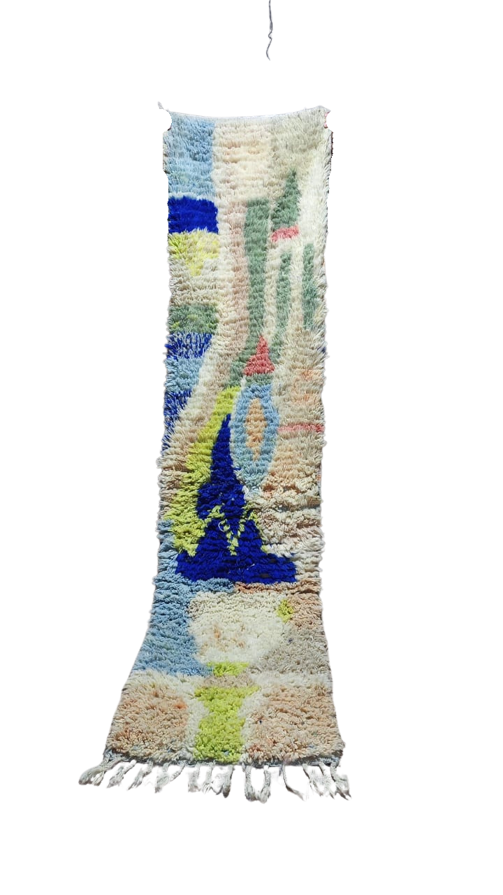 Vintage Moroccan Runner Rug - Multi-Color Diamond Pattern - Hallway/Kitchen Carpet