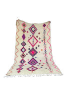 Tapis Azilal Marocain Fait Main en Laine | Motifs Diamants Vifs Rose Fuchsia et Bleu