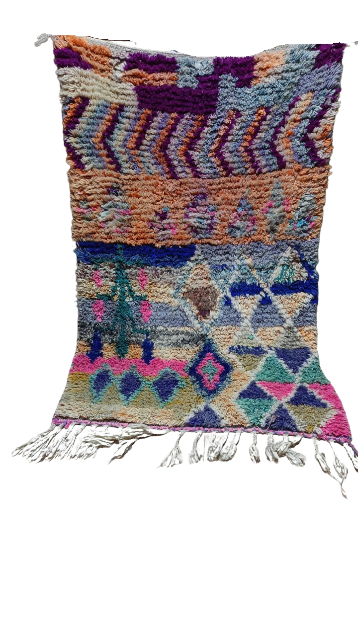 Vintage Moroccan Runner Rug - Multi-Color Diamond Pattern - Hallway/Kitchen Carpet