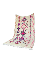 Tapis Azilal Marocain Fait Main en Laine | Motifs Diamants Vifs Rose Fuchsia et Bleu