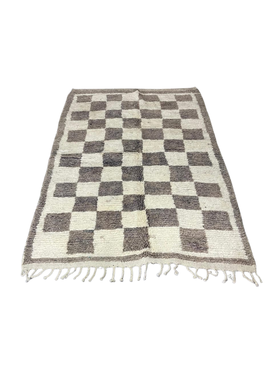 Tapis Marocain en Laine Fait Main | Grand Motif Damier Blanc & Gris | Style Moderne
