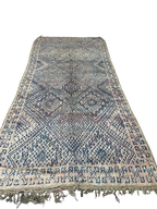 Tapis Marocain Vintage Fait Main | Motif Losanges Détaillés Bleu Indigo & Rose Pâle | Boujad/Azilal