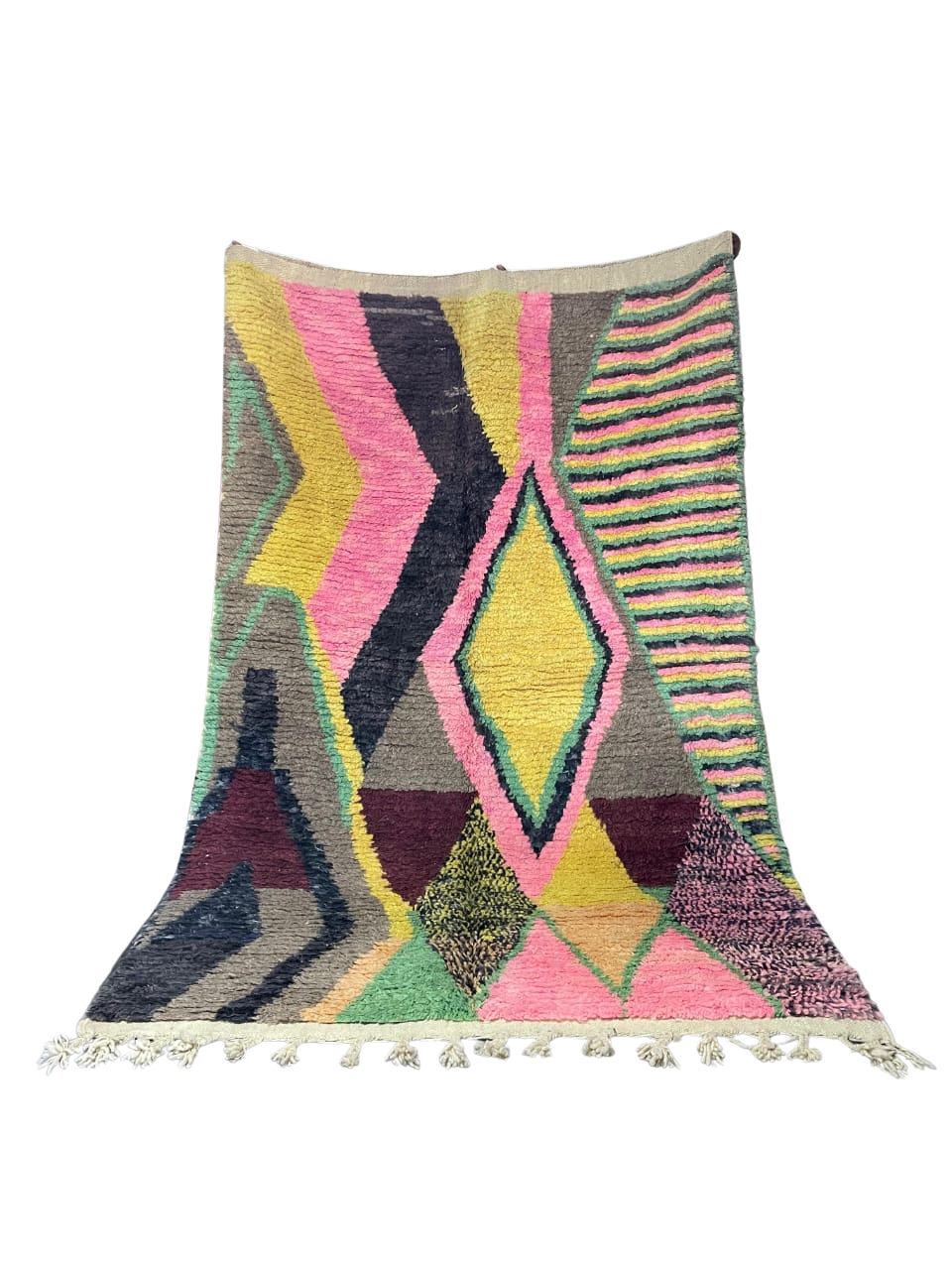 Tapis Marocain Géométrique en Laine Fait Main | Losanges Ocre & Noir | Minimaliste