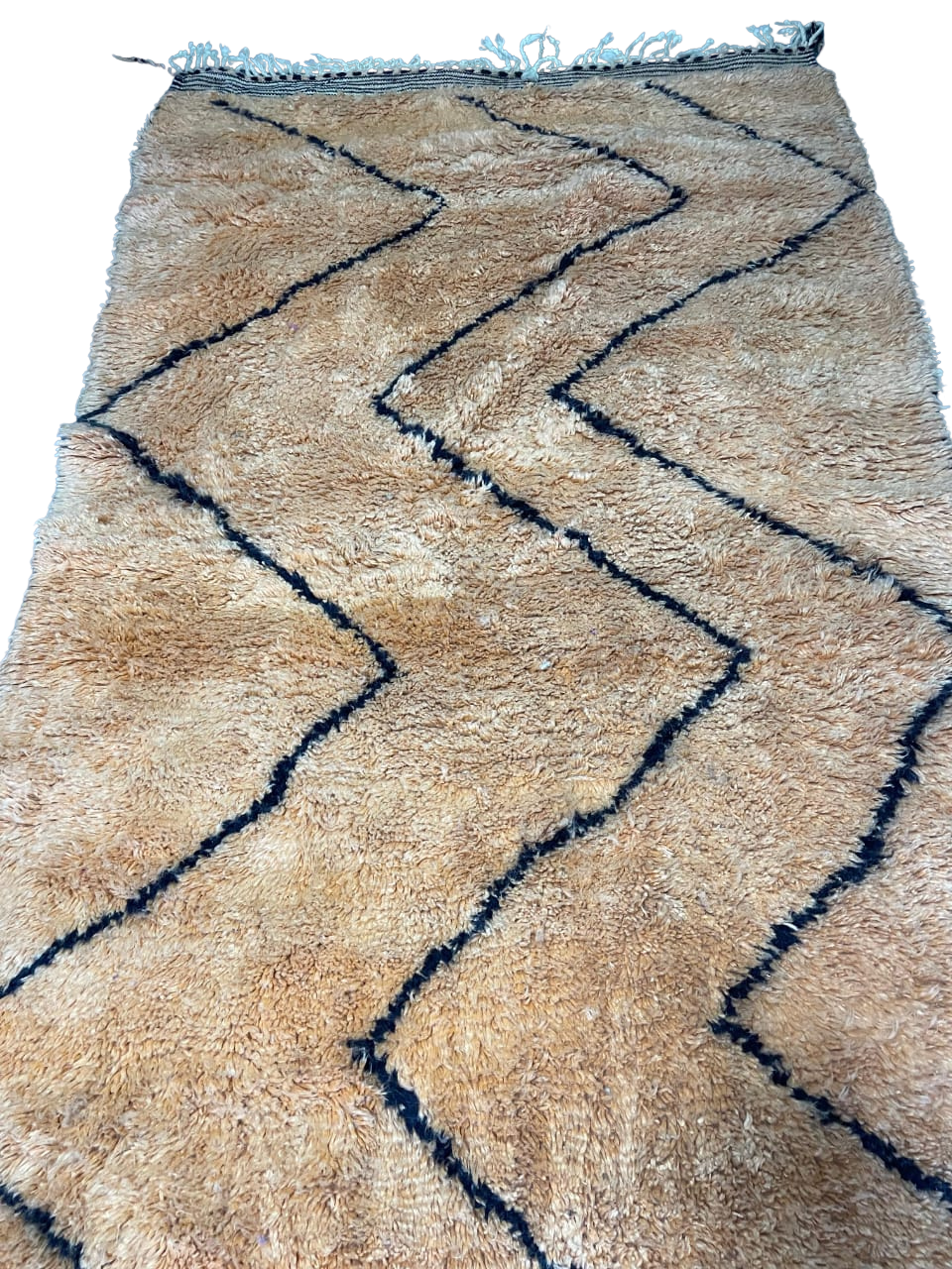 Tapis en Laine Fait Main Style Beni Ourain Marocain | Motif Zigzag Orange & Noir