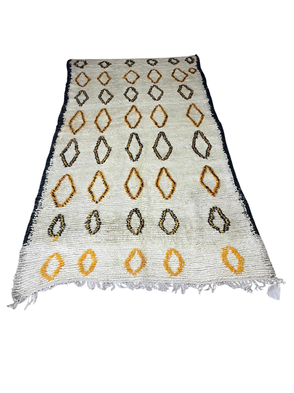 Tapis Marocain en Laine Fait Main | Design Losanges Noirs & Ocre | Style Moderne