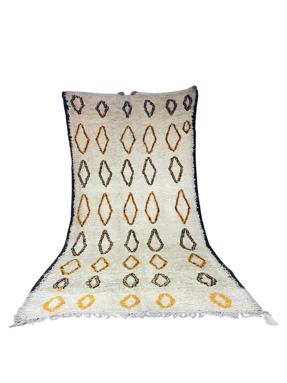 Tapis Marocain en Laine Fait Main | Design Losanges Noirs & Ocre | Style Moderne