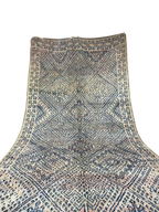 Tapis Marocain Vintage Fait Main | Motif Losanges Détaillés Bleu Indigo & Rose Pâle | Boujad/Azilal