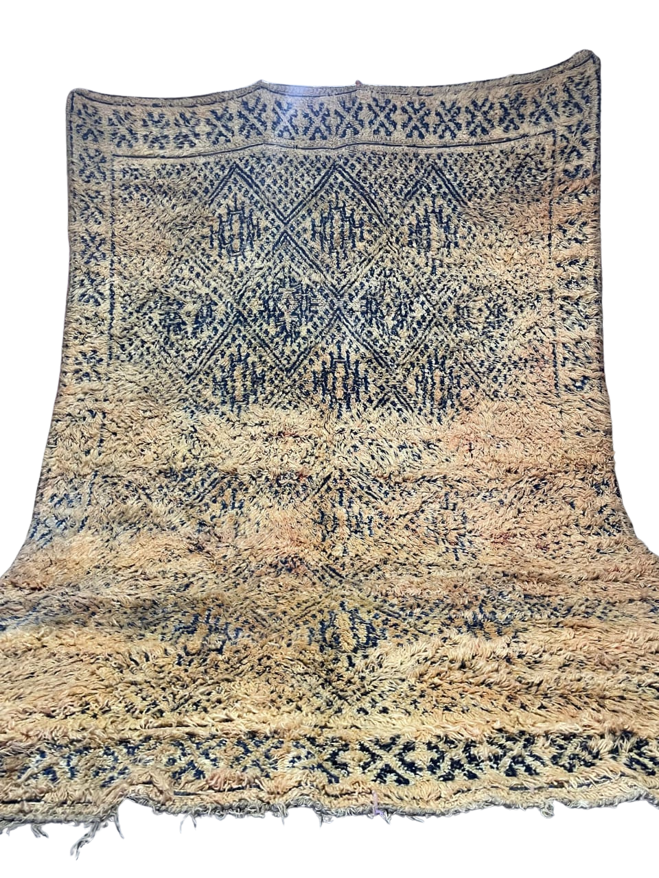 Tapis Marocain Fait Main en Laine | Motif Tribal Indigo Détaillé | Tissage Kilim & Poil Ras|vintage