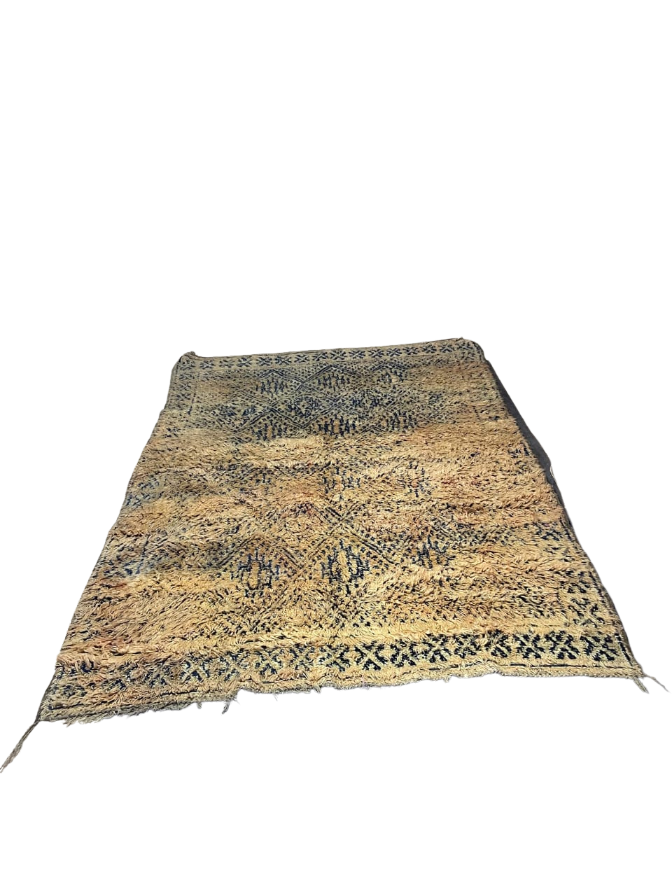 Tapis Marocain Fait Main en Laine | Motif Tribal Indigo Détaillé | Tissage Kilim & Poil Ras|vintage