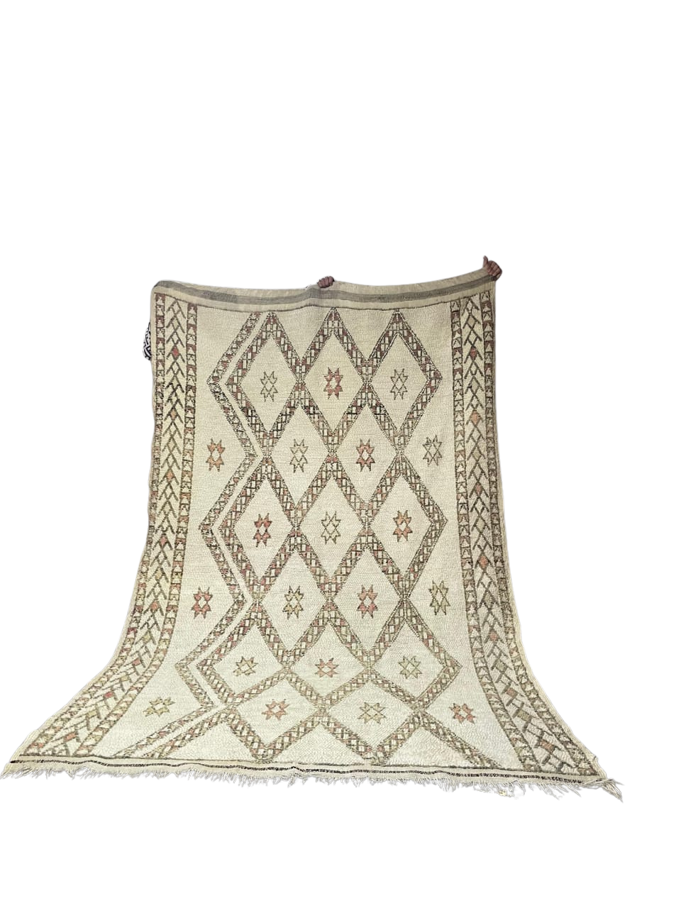 Tapis Azilal Marocain Fait Main | Motifs Diamants Vifs Rose Fuchsia et Bleu | Laine