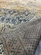 Tapis Marocain Fait Main en Laine | Motif Tribal Indigo Détaillé | Tissage Kilim & Poil Ras|vintage