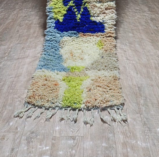 Vintage Moroccan Runner Rug - Multi-Color Diamond Pattern - Hallway/Kitchen Carpet