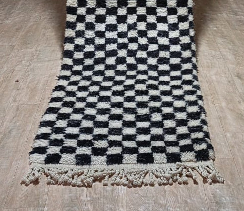 The Monochrome Check Rug | Handmade Moroccan Wool Runner by Atlas Threads
