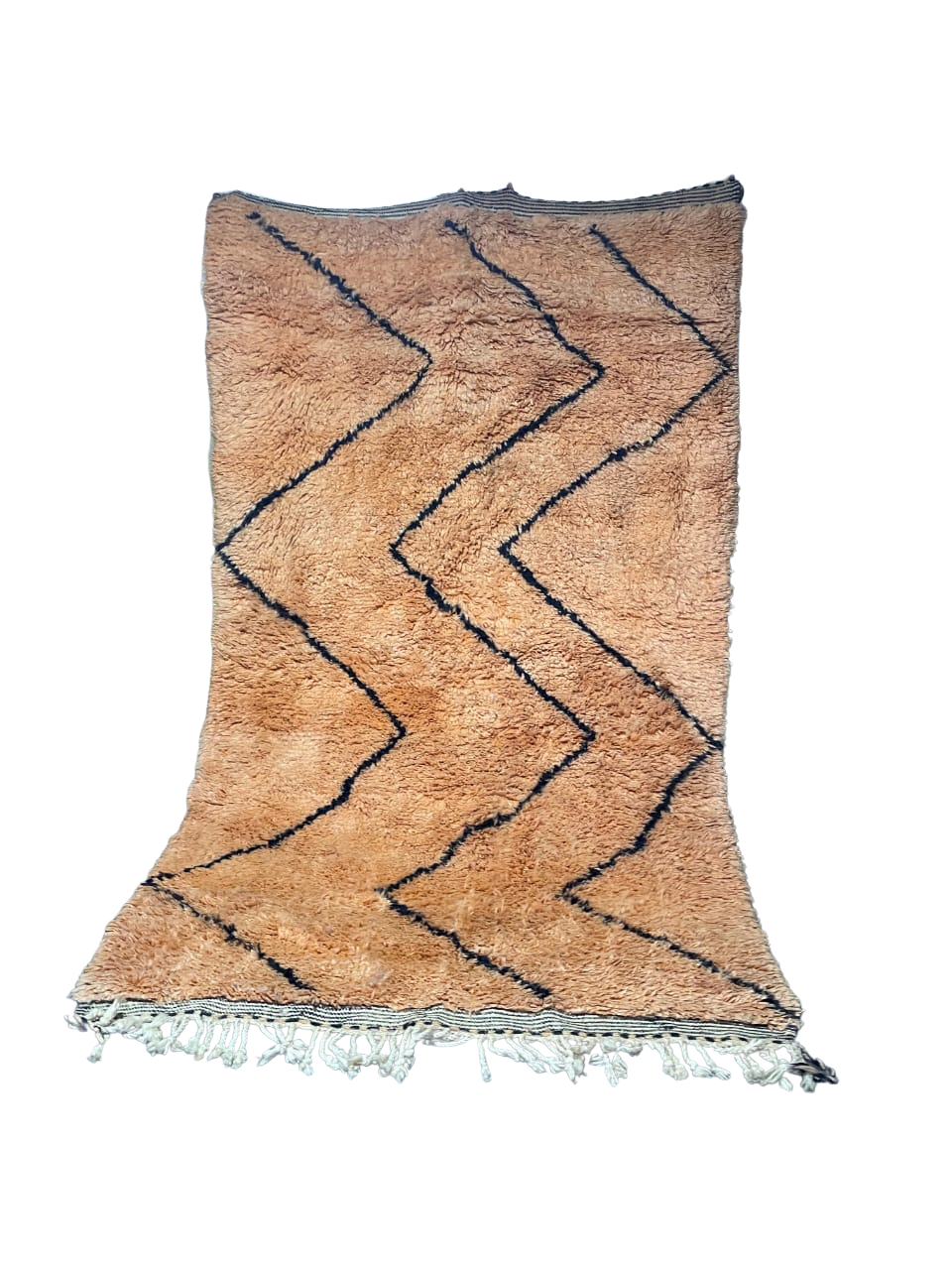 Tapis en Laine Fait Main Style Beni Ourain Marocain | Motif Zigzag Orange & Noir