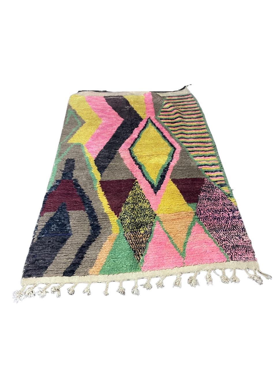 Tapis Marocain Géométrique en Laine Fait Main | Losanges Ocre & Noir | Minimaliste