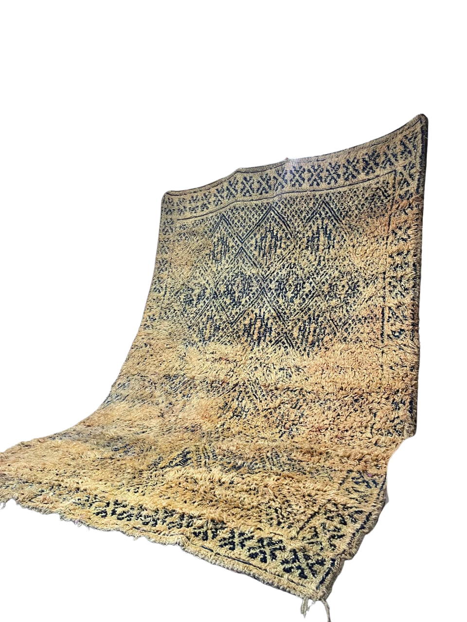 Tapis Marocain Fait Main en Laine | Motif Tribal Indigo Détaillé | Tissage Kilim & Poil Ras|vintage