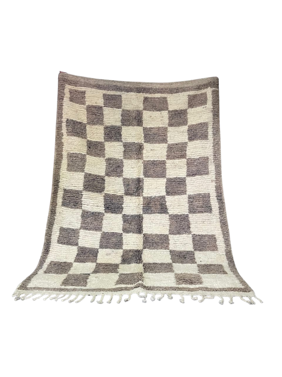 Tapis Marocain en Laine Fait Main | Grand Motif Damier Blanc & Gris | Style Moderne