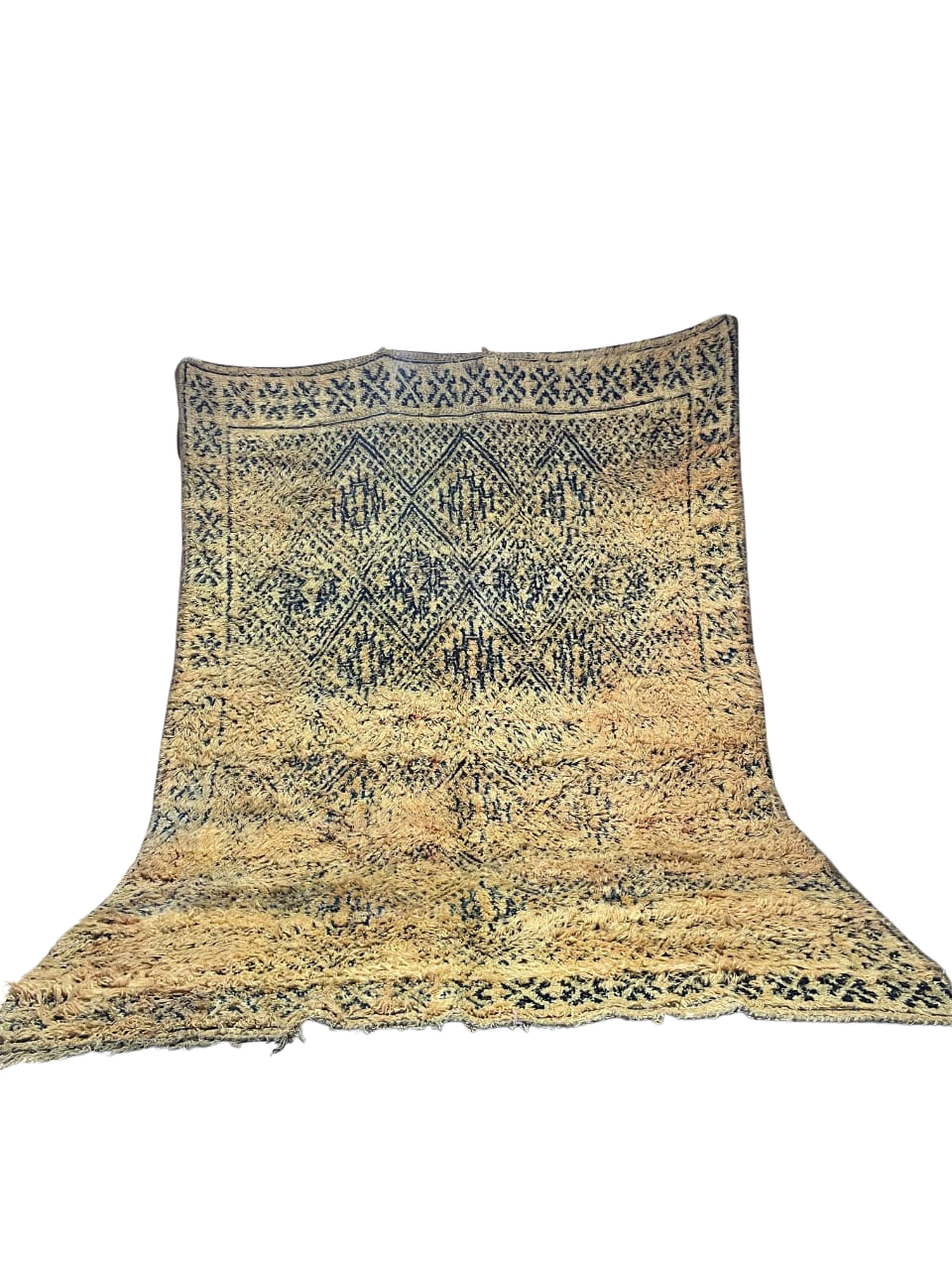 Tapis Marocain Fait Main en Laine | Motif Tribal Indigo Détaillé | Tissage Kilim & Poil Ras|vintage