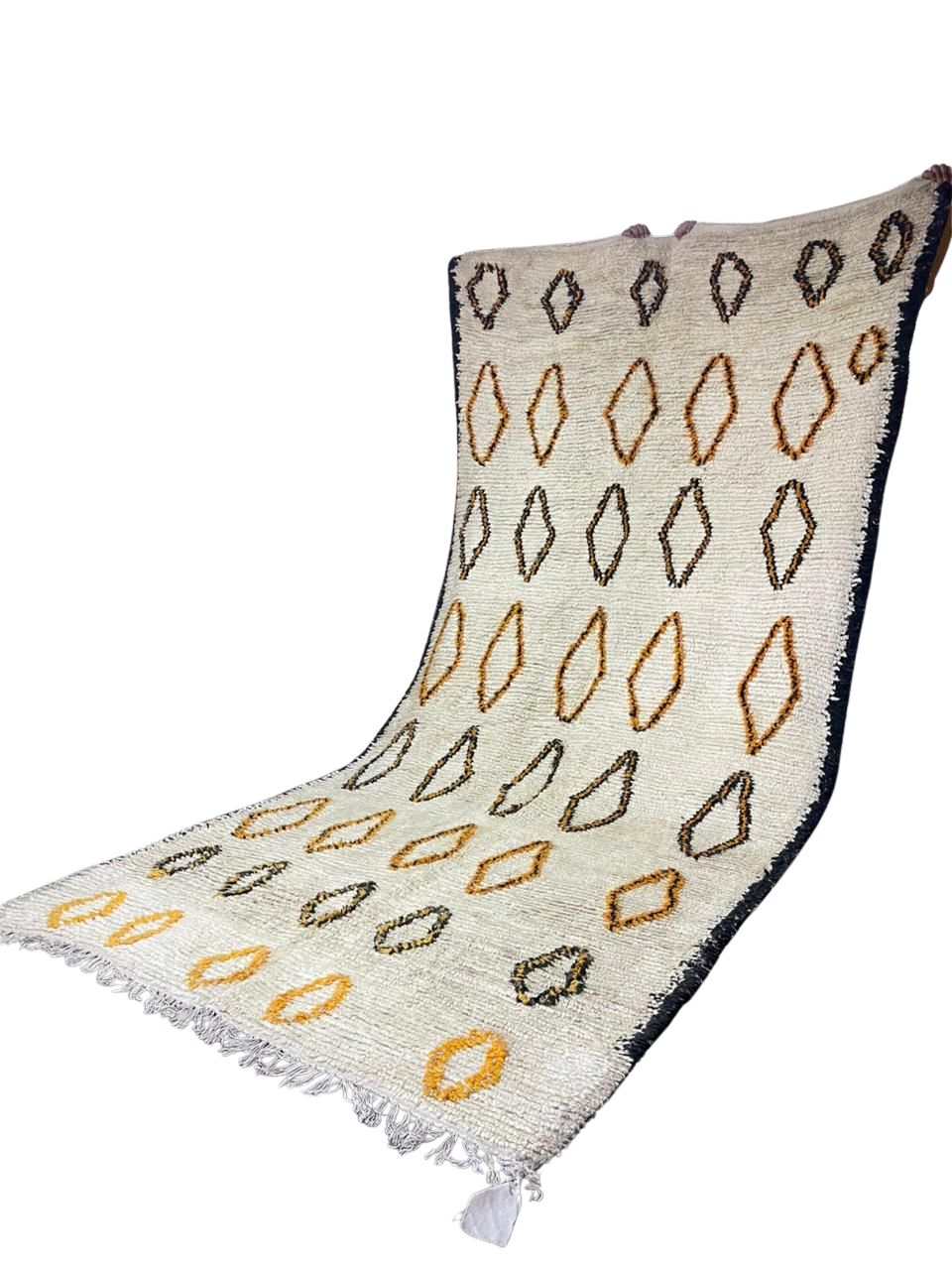 Tapis Marocain en Laine Fait Main | Design Losanges Noirs & Ocre | Style Moderne