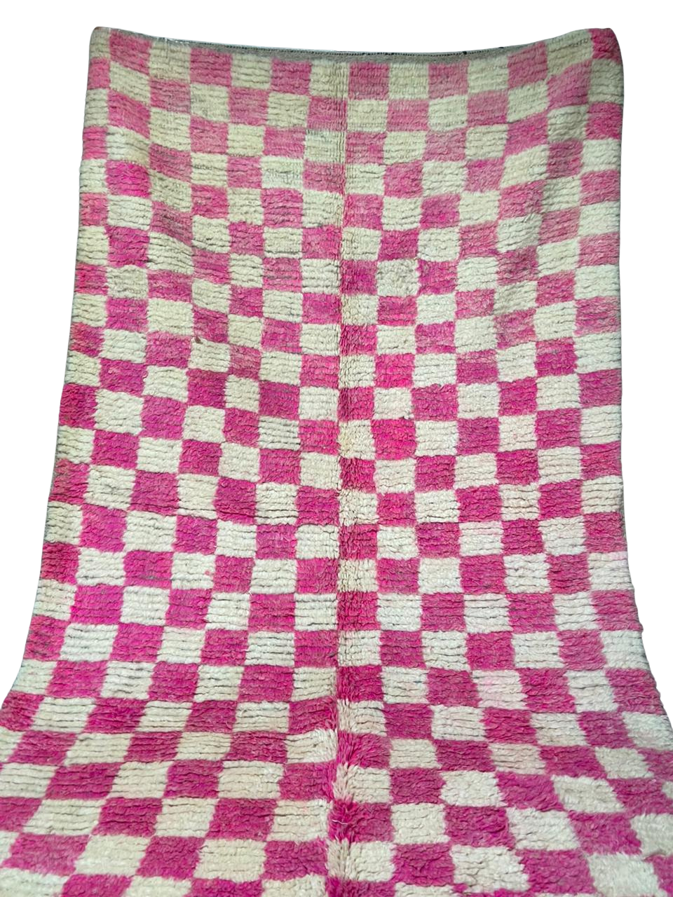 Tapis Marocain en Laine Fait Main | Grand Damier Rose Fuchsia & Blanc | Style Pop