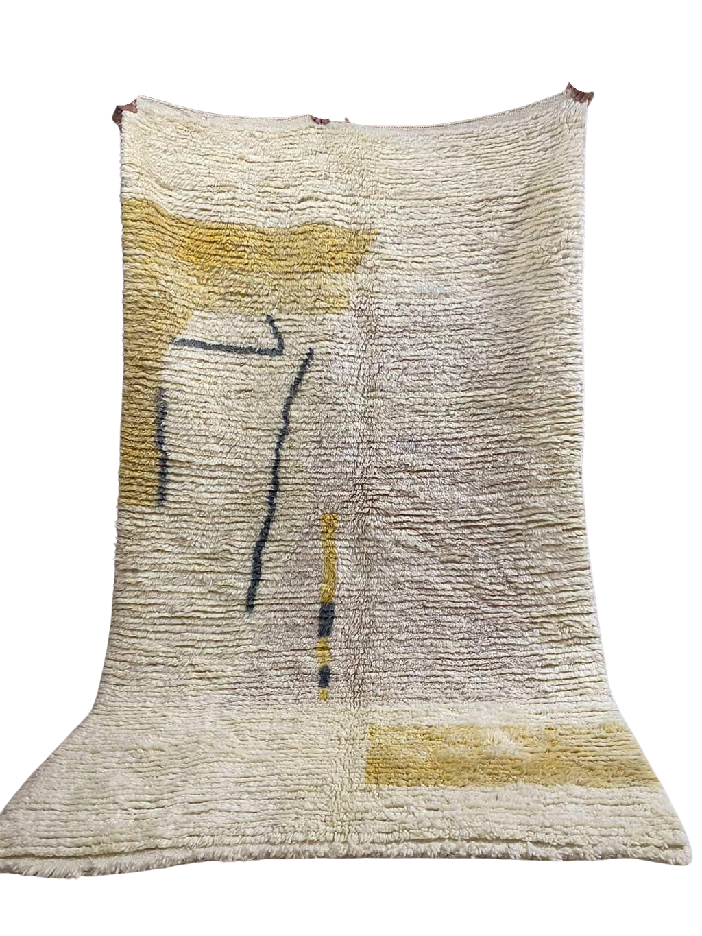 Tapis Marocain en Laine Fait Main | Design Abstrait Jaune Ocre & Gris | Style Moderne