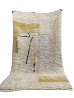 Tapis Marocain en Laine Fait Main | Design Abstrait Jaune Ocre & Gris | Style Moderne