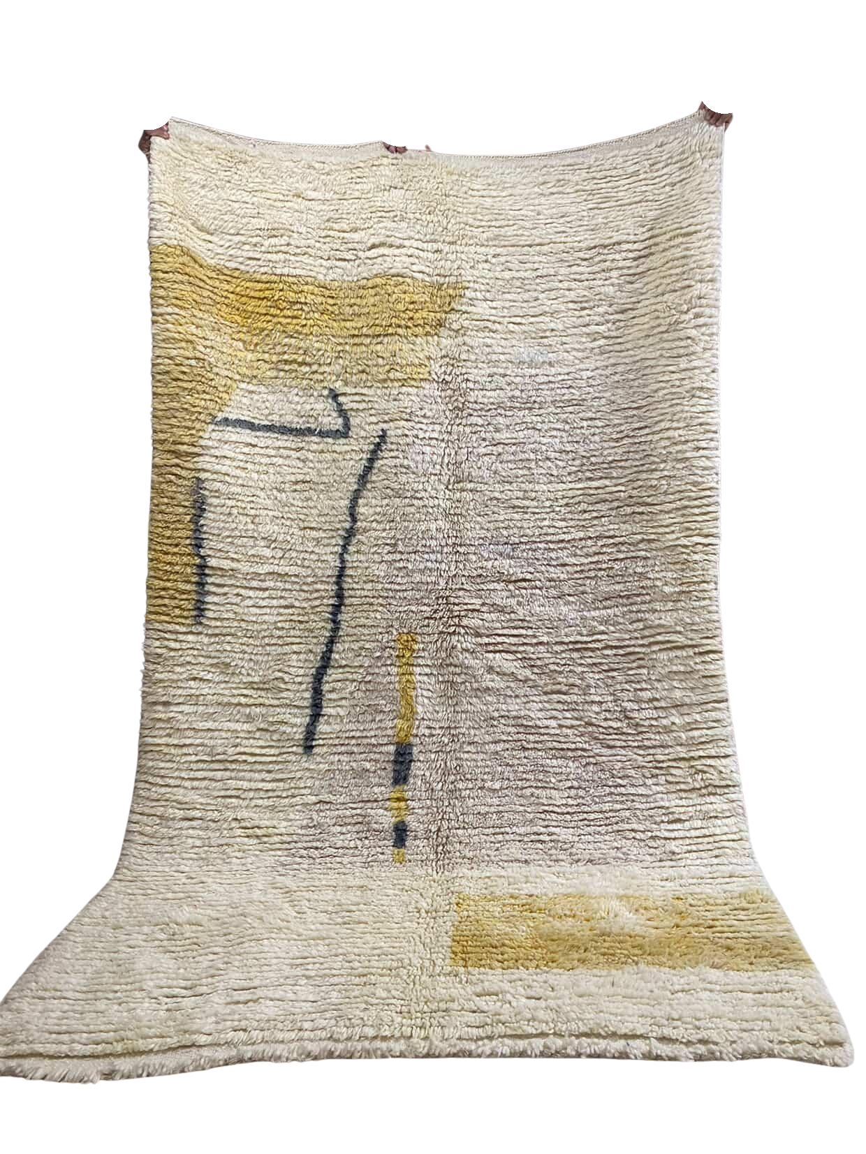 Tapis Marocain en Laine Fait Main | Design Abstrait Jaune Ocre & Gris | Style Moderne