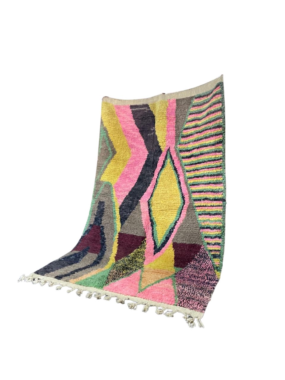 Tapis Marocain Géométrique en Laine Fait Main | Losanges Ocre & Noir | Minimaliste