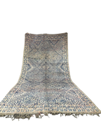 Tapis Marocain Vintage Fait Main | Motif Losanges Détaillés Bleu Indigo & Rose Pâle | Boujad/Azilal