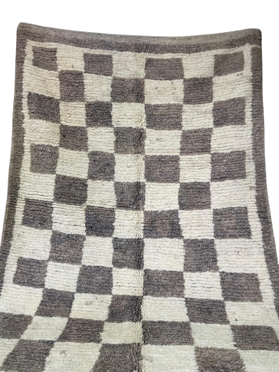 Tapis Marocain en Laine Fait Main | Grand Motif Damier Blanc & Gris | Style Moderne