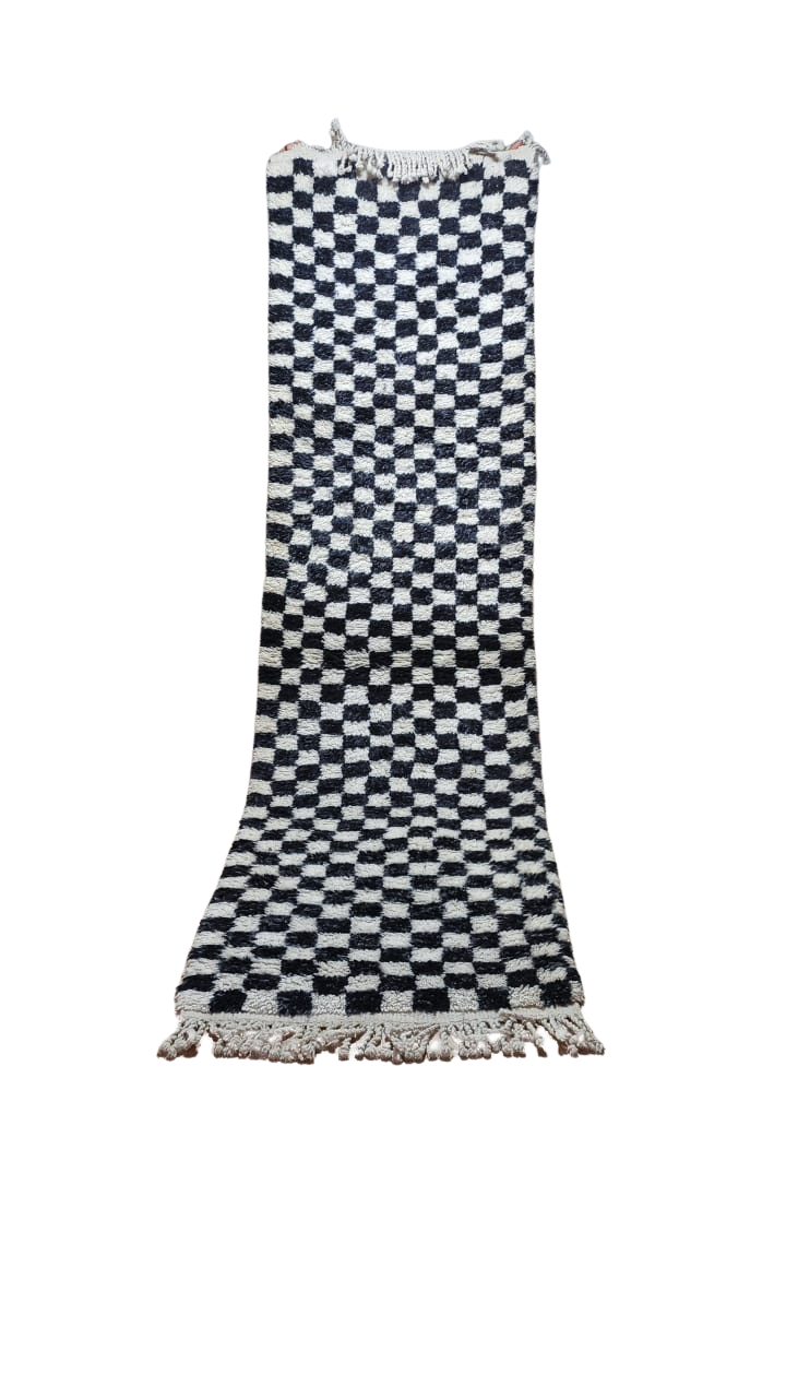 The Monochrome Check Rug | Handmade Moroccan Wool Runner by Atlas Threads